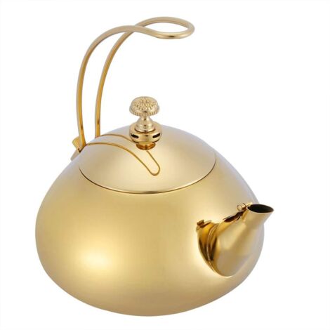 Teiera classica da 1,5 litri in acciaio inox con filtro dorato per tè sfuso.