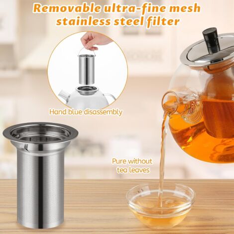 Teiera con infusore, 1,5 litri, teiera riscaldante in vetro trasparente con filtro in acciaio inossidabile rimovibile, adatta per tè aromatizzati, tè verde, tè nero, tè alla frutta (teiera)