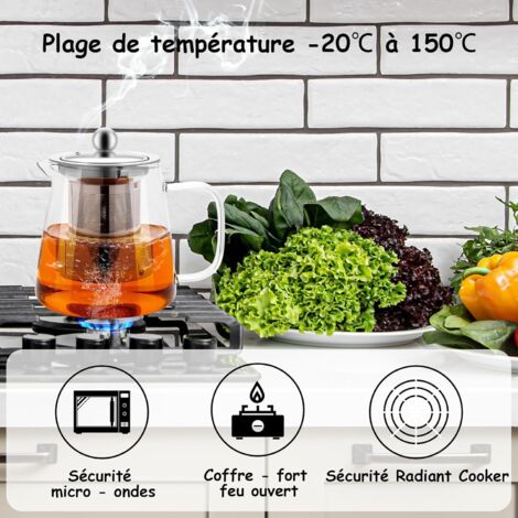 Teiera con infusore da 950 ml, teiere in vetro borosilicato, bollitore da fornello con filtro in acciaio inossidabile 304 per tè sfuso, tisane, tè alla frutta
