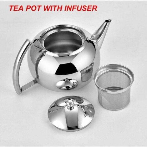 Teiera con infusore per tè sfuso, 2 litri, acciaio inox, caffè, acqua, bollitore piccolo, set di filtri, bollitore per piano cottura a induzione, 2,1 litri / 68 once