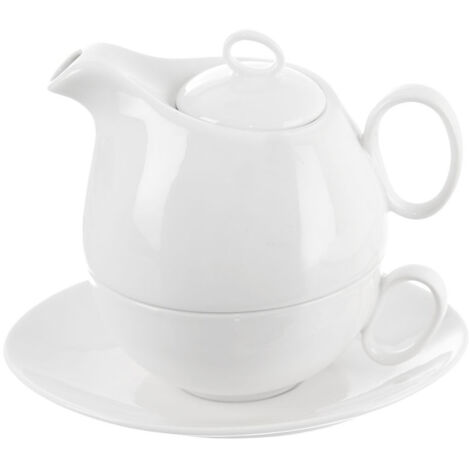 Teiera in porcellana bianca MONA con tazza, 3 pezzi