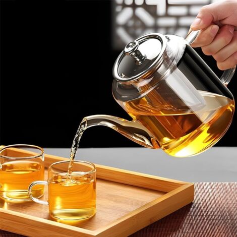 Teiera in vetro borosilicato con filtro in acciaio inossidabile rimovibile, teiera in vetro resistente al calore, per tè nero, tè verde, tè sfuso, tè ai fiori, 650 ml