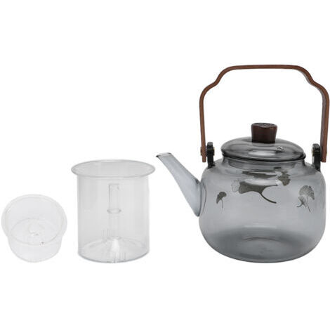 Teiera in vetro con infusori removibili, 900 ml, realizzata in resistente vetro borosilicato, compatibile con tutti i piani cottura elettrici e in vetroceramica, con manico in legno.