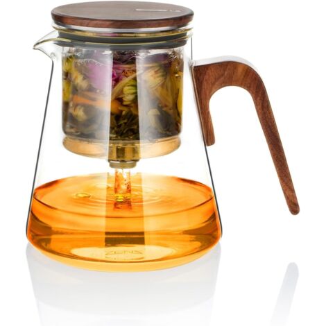 Teiera magnetica in vetro da 800 ml con infusore, teiera magica a foglia sfusa con coperchio a ventosa magnetica per infusori di tisane senza sporcare, manico in legno di noce
