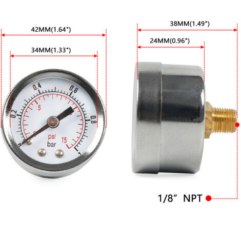 Teile für Fahrzeugmodifikationen: Kraftstoffdruckmesser, Öldruckmesser, 1/8 NPT/3/8 NPT-Anschluss, 0-15 psi Manometer, ein Satz.