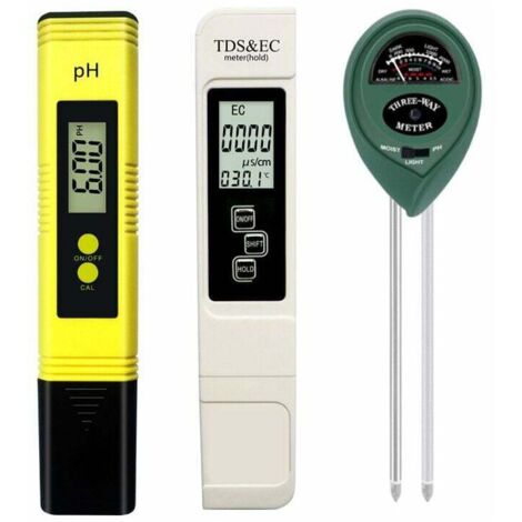 Teile PH-Meter TDS PPM-Meter Boden-PH-Tester Digitales PH/EC-Kit 3-in-1 Digitales PH-Meter TDS EC- und Temperaturmessgerät Pflanzen-Bodenfeuchtigkeitstester-Kombination für Haus, Garten