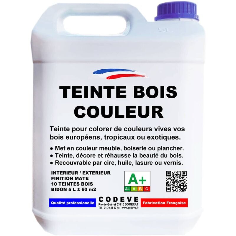 Teinte Bois Couleur - 5 L - Codeve Bois - Bleu - Pour Teinter En Couleurs Vos Bois Résineux, Européen Ou Exotique.