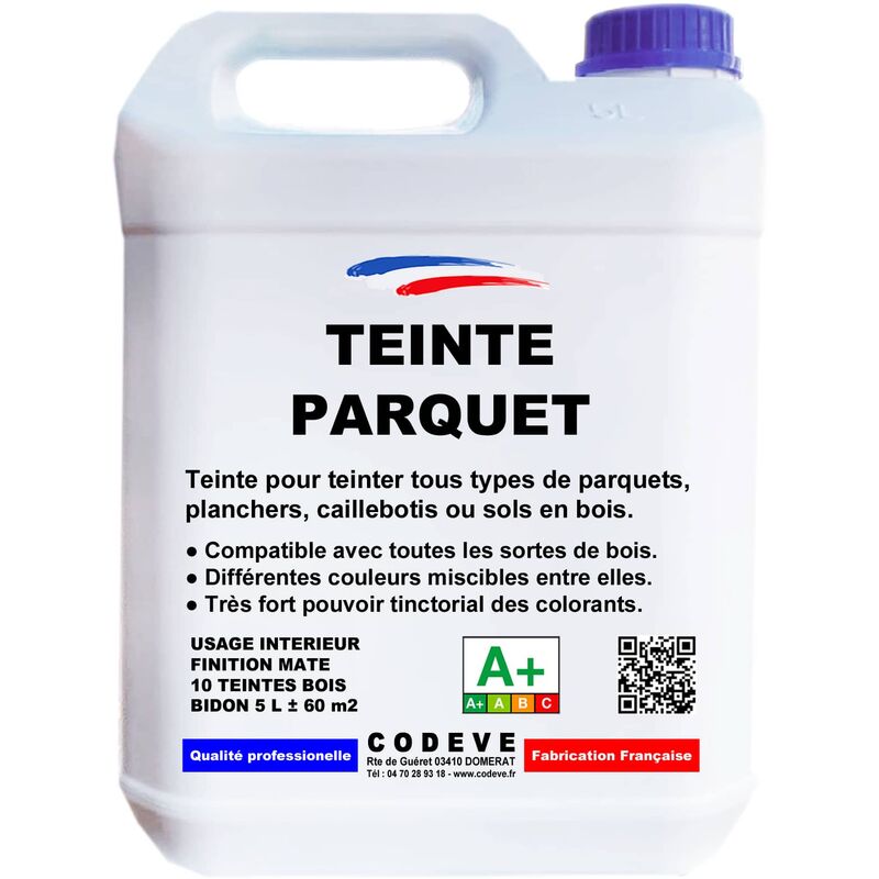 Codève Bois - Teinte Parquet - 5 l - Codeve Bois - Merisier - Pour La Teinture De Votre Parquet, Plancher, Caillebotis Ou Sol En Bois.