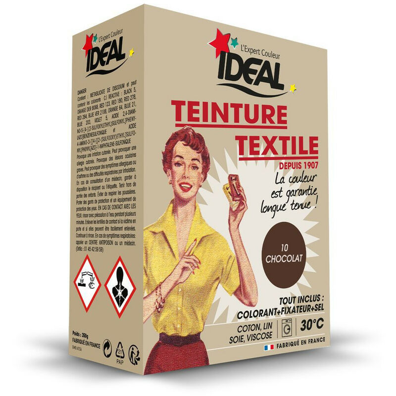 Ideal - teinture textile machine chocolat 350GR + fixateur + sel