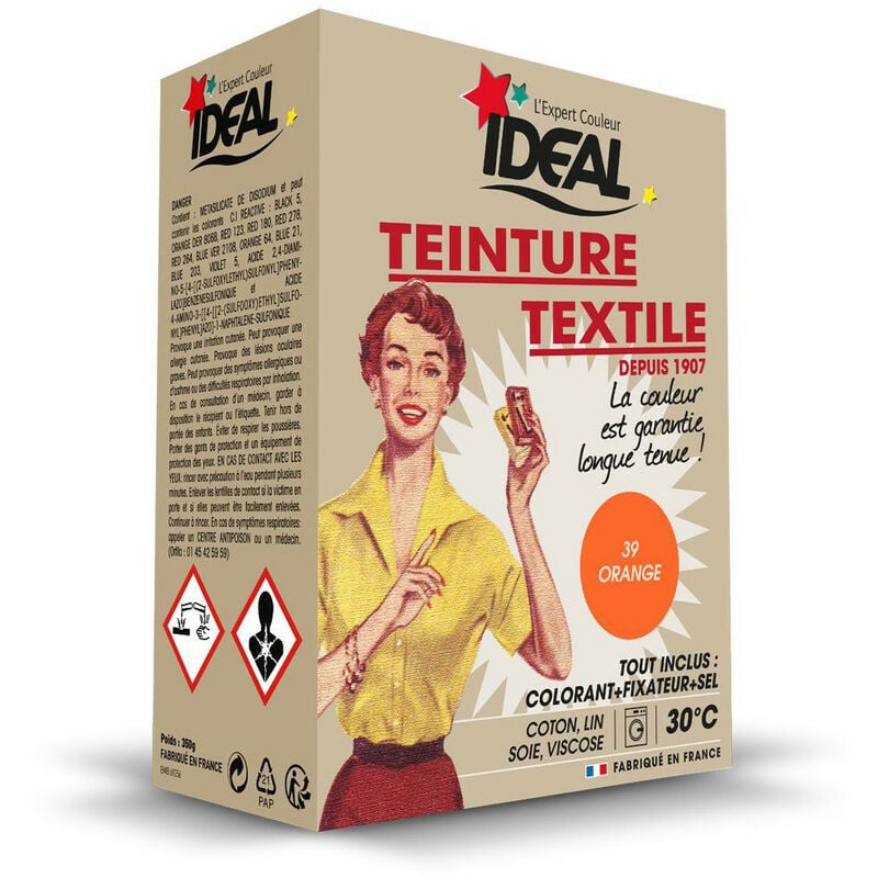 Teinture textile machine orange 350GR + fixateur + sel