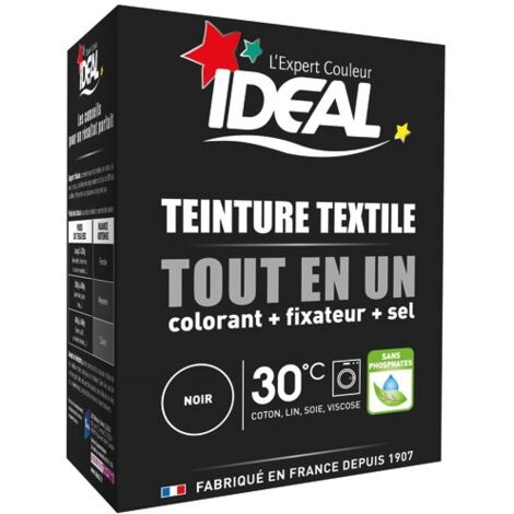 Teinture noire tout en 1 230g – Pour coton, lin, soie, viscose – Application dès 30°C – Couleur durable, ne déteint pas – Ideal