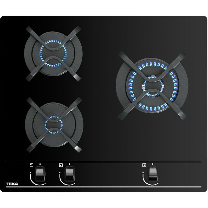 

Placa de Gas 3 Zonas Teka GBC 63010 cristal templado Negro Butano