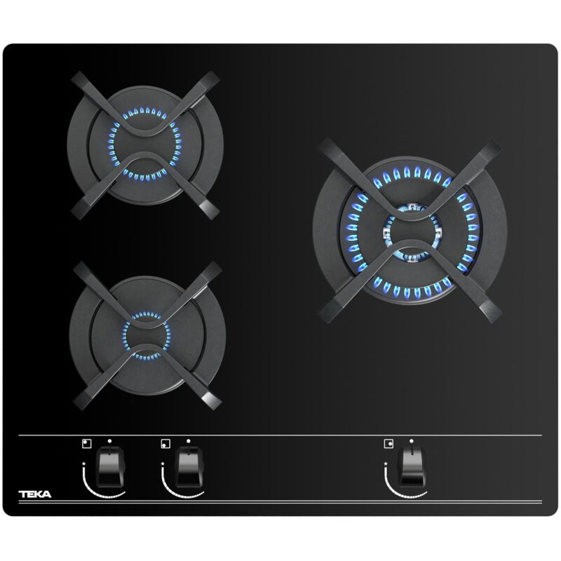 

Placa de Gas 3 Zonas Teka GBC 63010 cristal templado Negro Gas Natural