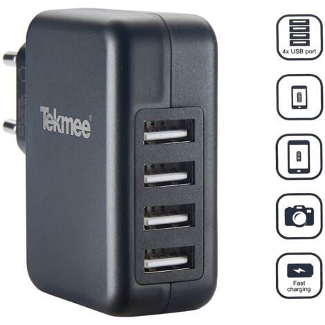 TEKMEE ADATTATORE MULTIPLO CON 4 USB BIANCO/NERO PER SMARTPHONE TABLET FOTOCAMERA