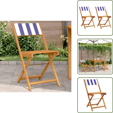 Tela azul blanco - vidaXL Sillas de bistró 2 uds madera maciza acacia y tela azul blanco - Sillas de exterior