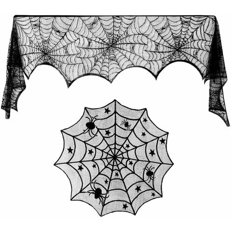 Tela de araña elástica, repisa de la chimenea de la bufanda de la chimenea de Halloween, decoraciones de Halloween, tela de araña para la decoración de la chimenea de la fiesta de Halloween estilo C