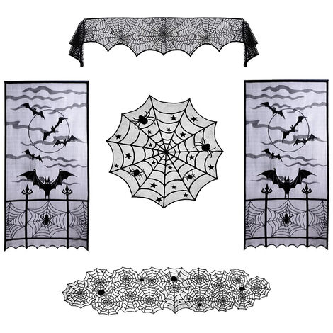 Tela de araña elástica, repisa de la chimenea de la bufanda de la chimenea de Halloween, decoraciones de Halloween, tela de araña para la decoración de la chimenea de la fiesta de Halloween estilo E