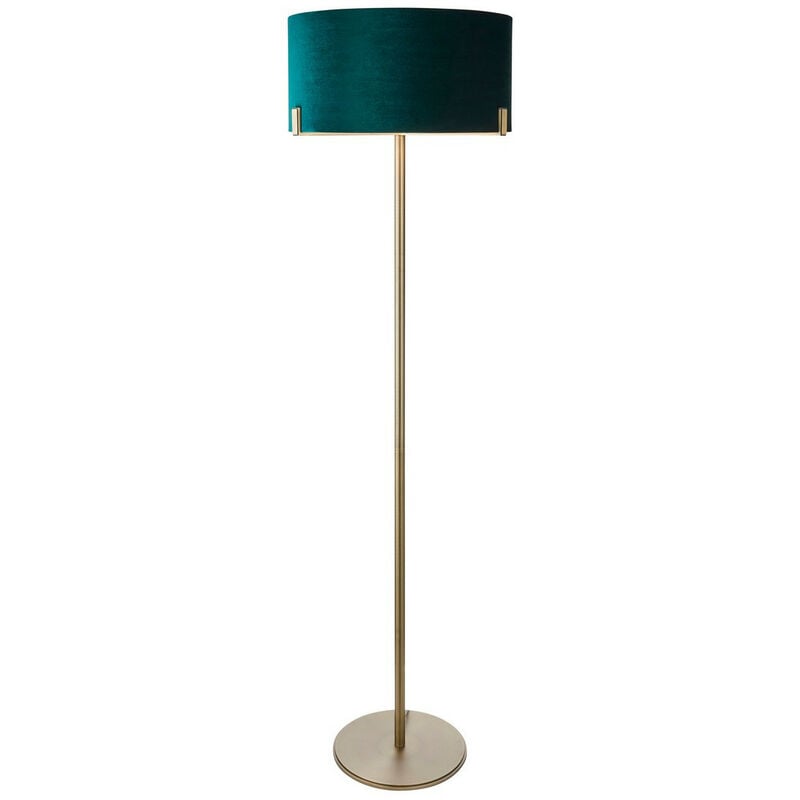 

Lámpara de pie con placa de latón envejecido mate, pantalla de terciopelo verde