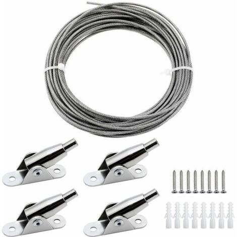 Telaio appendiabiti in acciaio inox rivestito in PVC da 2 mm x 10 m con cavo metallico, codici di fissaggio e viti per appendere foto, vestiti, lampade, tende, portata massima 30 kg.