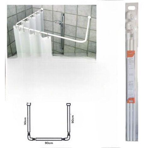 Bastone Tenda Doccia Universale Regolabile - 3 Aste Da 80cm - Bianco/Argento - Per Lineare, Angolare O Quadrato