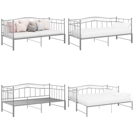 Telaio Divano Letto Estraibile Grigio in Metallo 90x200 cm - Letto estraibile - Telaio letto