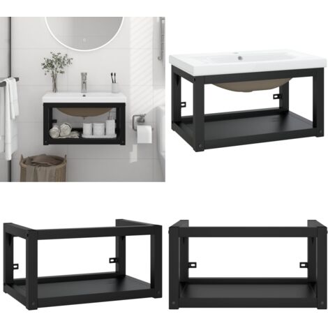 Telaio per Lavabo da Bagno con Lavabo Integrato Nero in Ferro - Lavabo da parete - Lavabo integrato
