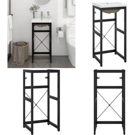Telaio per Lavabo da Bagno con Lavabo Integrato Nero in Ferro - Lavabo integrato - Lavabo in ceramica