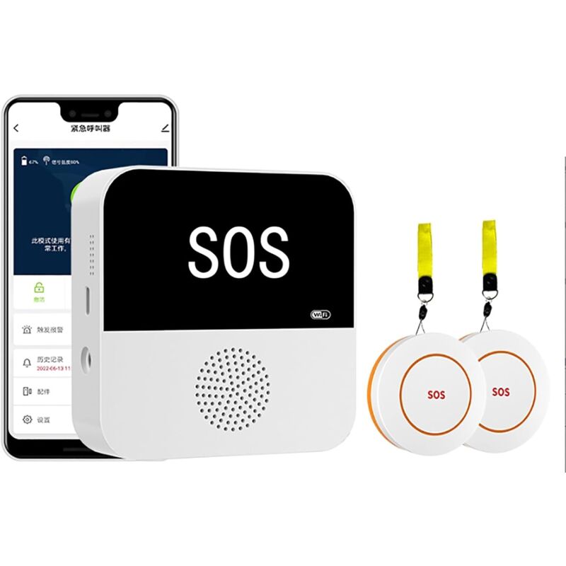 Téléavertisseur Intelligent pour Soignants, Bouton d'urgence WiFi Smart SOS, Gardez Un Œil sur Les Parents À Tout Moment, Alarme Connectable, Compact