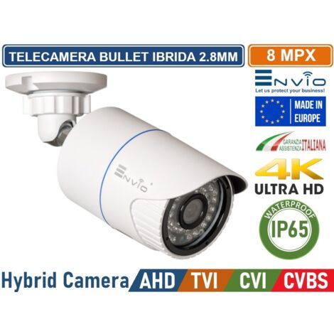 TELECAMERA BULLET IBRIDA 4IN1 AHD TVI CVI CVBS OTTICA 2.8MM 8MP 4K ULTRA HD 36 IR LED IP65 VISIONE 30 METRI