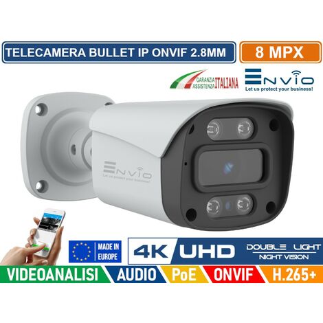 TELECAMERA BULLET IP DOUBLE LIGHT 8M POE ONVIF H.265+ VISIONE NOTTURNA A COLORI/BIANCO E NERO/A COLORI SU ALLARME 30 METRI ANALISI VIDEO