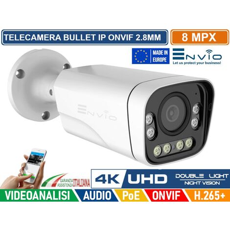 TELECAMERA BULLET IP DOUBLE LIGHT 8M POE ONVIF H.265+ VISIONE NOTTURNA A COLORI/BIANCO E NERO/A COLORI SU ALLARME 40 METRI ANALISI VIDEO