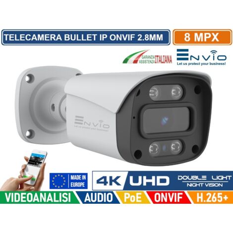 TELECAMERA BULLET IP DOUBLE LIGHT 8M POE ONVIF H.265+ VISIONE NOTTURNA A COLORI/BIANCO E NERO/A COLORI SU ALLARME AUDIO ANALISI VIDEO