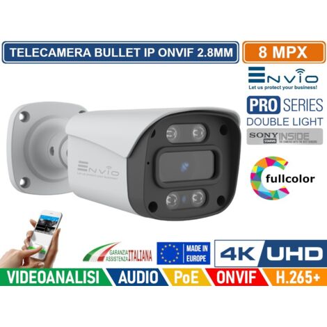 TELECAMERA BULLET IP DOUBLE LIGHT 8M SONY STARVIS  POE ONVIF H.265+ VISIONE NOTTURNA A COLORI/BIANCO E NERO/A COLORI SU ALLARME 30 METRI ANALISI VIDEO