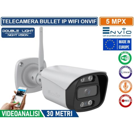 TELECAMERA BULLET IP WIFI DOUBLE LIGHT 5M ONVIF H.265+ VISIONE NOTTURNA 30 METRI ANALISI VIDEO IP65 SLOT SD AUDIO BIDIREZIONALE