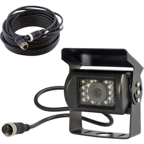 Telecamera di retromarcia a 4 pin da 12V-24V per autobus, camion e rimorchi robusta, con 18 LED a infrarossi, visione notturna e impermeabile, con cavo a 4 pin da 15 m.