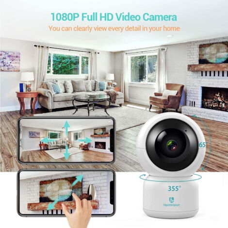 Telecamera di sicurezza HM203, telecamera di sorveglianza WiFi 1080P con visione notturna/PTZ/audio bidirezionale, telecamera IP domestica wireless da 2,4 GHz