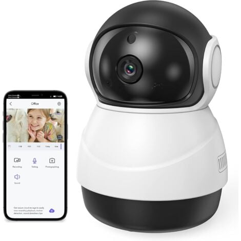 FORTUNEVILLE Telecamera di sicurezza interna WiFi One Piece da 2 MP, telecamera per baby monitor 1080P, panoramica/inclinazione/zoom a 360° (bianco)