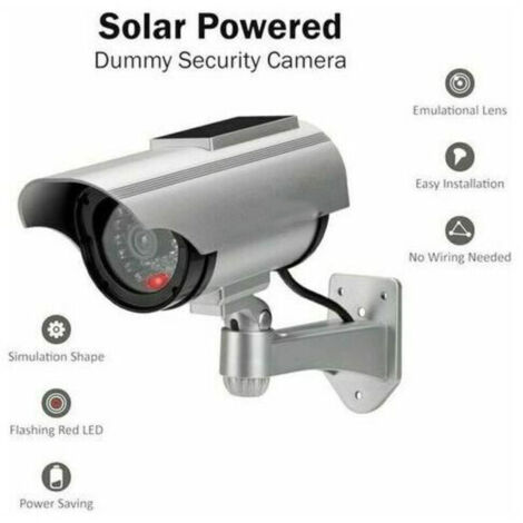 Telecamera di sorveglianza fittizia a energia solare, telecamera dome di sicurezza a circuito chiuso con luce LED lampeggiante per uso esterno in casa e in azienda (argento - 1 pezzo)