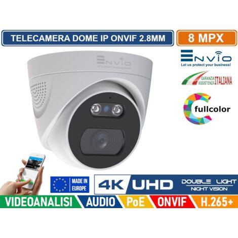 TELECAMERA DOME IP DOUBLE LIGHT 8M POE ONVIF H.265+ VISIONE NOTTURNA A COLORI/BIANCO E NERO/A COLORI SU ALLARME 20 METRI ANALISI VIDEO