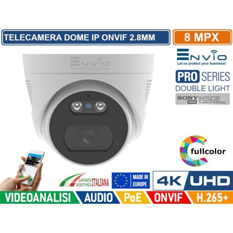 TELECAMERA DOME IP DOUBLE LIGHT 8M SONY STARVIS POE ONVIF H.265+ VISIONE NOTTURNA A COLORI/BIANCO E NERO/A COLORI SU ALLARME 20 METRI ANALISI VIDEO