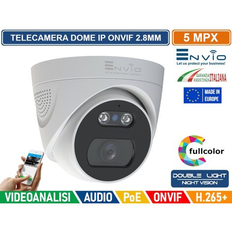 TELECAMERA DOME IP DOUBLE LIGHT FULL COLOR 5M POE ONVIF H.265+ VISIONE NOTTURNA A COLORI/BIANCO E NERO/A COLORI SU ALLARME 20 METRI ANALISI VIDEO