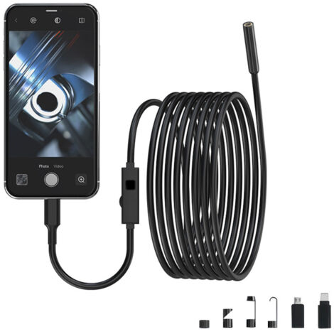 Telecamera endoscopica con luce, endoscopio impermeabile IP67 con 8 LED, cavo semirigido da 5 m, telecamera snake HD da 2 megapixel per telefoni iOS e Android