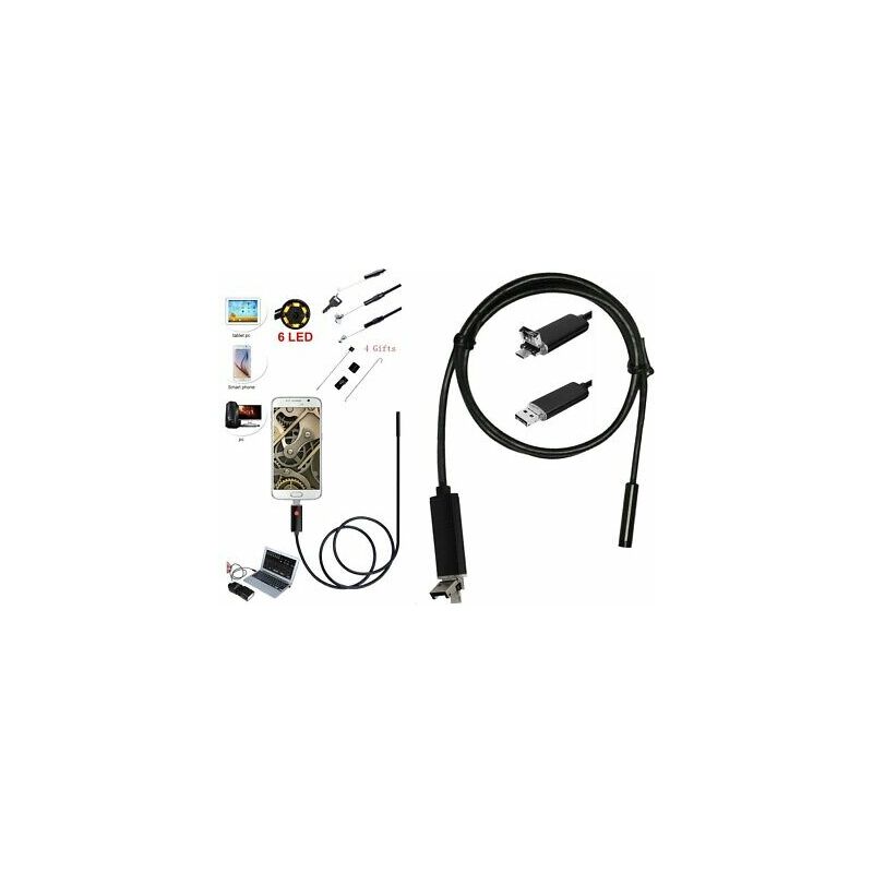 Telecamera endoscopica 6 led tubo flessibile usb 10 mt impermeabile ispezione