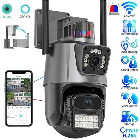 Telecamera IP 8MP 4K esterno WiFi PTZ 2 obiettivo doppio schermo 8X zoom CCTV