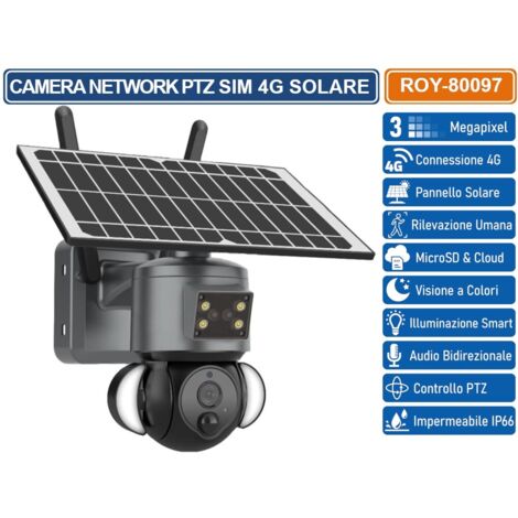 TELECAMERA IP NETWORK SPEED DOME PTZ 3 MEGAPIXEL SIM 4G CON PANNELLO SOLARE ANALISI INTELLIGENTE FULL COLOR IP66