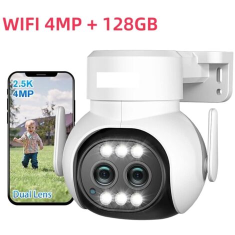 Telecamera IP SIM 5G WiFi 4G, doppio obiettivo, zoom ottico, telecamera di sicurezza esterna PTZ a 360°, tracciamento automatico, videosorveglianza, visione notturna a colori (WiFi 4MP 128G)