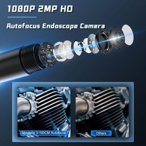 Telecamera per ispezione tubi da 10 m, HD 1080P WiFi con autofocus, impermeabile IP67, telecamera endoscopica semirigida da 8 mm, batteria da 2600 mAh, compatibile con iOS, Android e tablet.