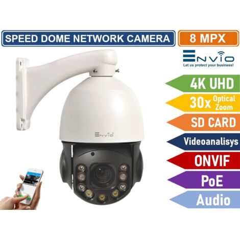 TELECAMERA SPEED DOME NETWORK 4K 8MP ULTRA HD ZOOM OTTICO 30X ONVIF POE VIDEOANALISI INTELLIGENTE DOUBLE LIGHT SD CARD 100 METRI