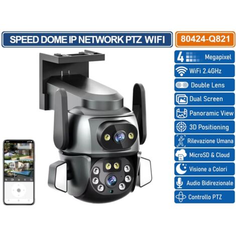 TELECAMERA SPEED DOME PTZ WIFI 4 MP DOUBLE LENS AUTOTRACKING RICONOSCOMENTO UMANO AUDIO BIDIREZIONALE COMPATIBILE ONVIF IP66