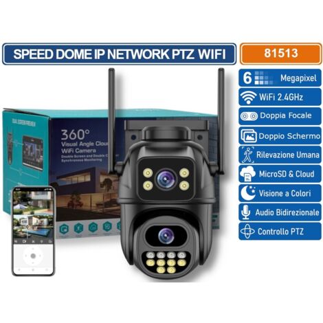 TELECAMERA SPEED DOME PTZ WIFI 6 MP DOUBLE LENS AUTOTRACKING RICONOSCOMENTO UMANO AUDIO BIDIREZIONALE COMPATIBILE ONVIF IP65